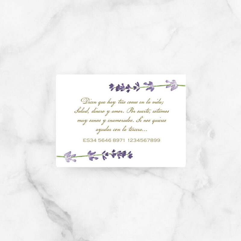 project party tarjeta numero cuenta boda lavanda classic.jpg